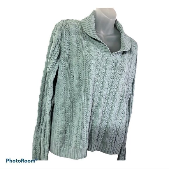 Charter Club sea foam green cable knit sweater 1980s 80s style medium - Picture 11 of 12